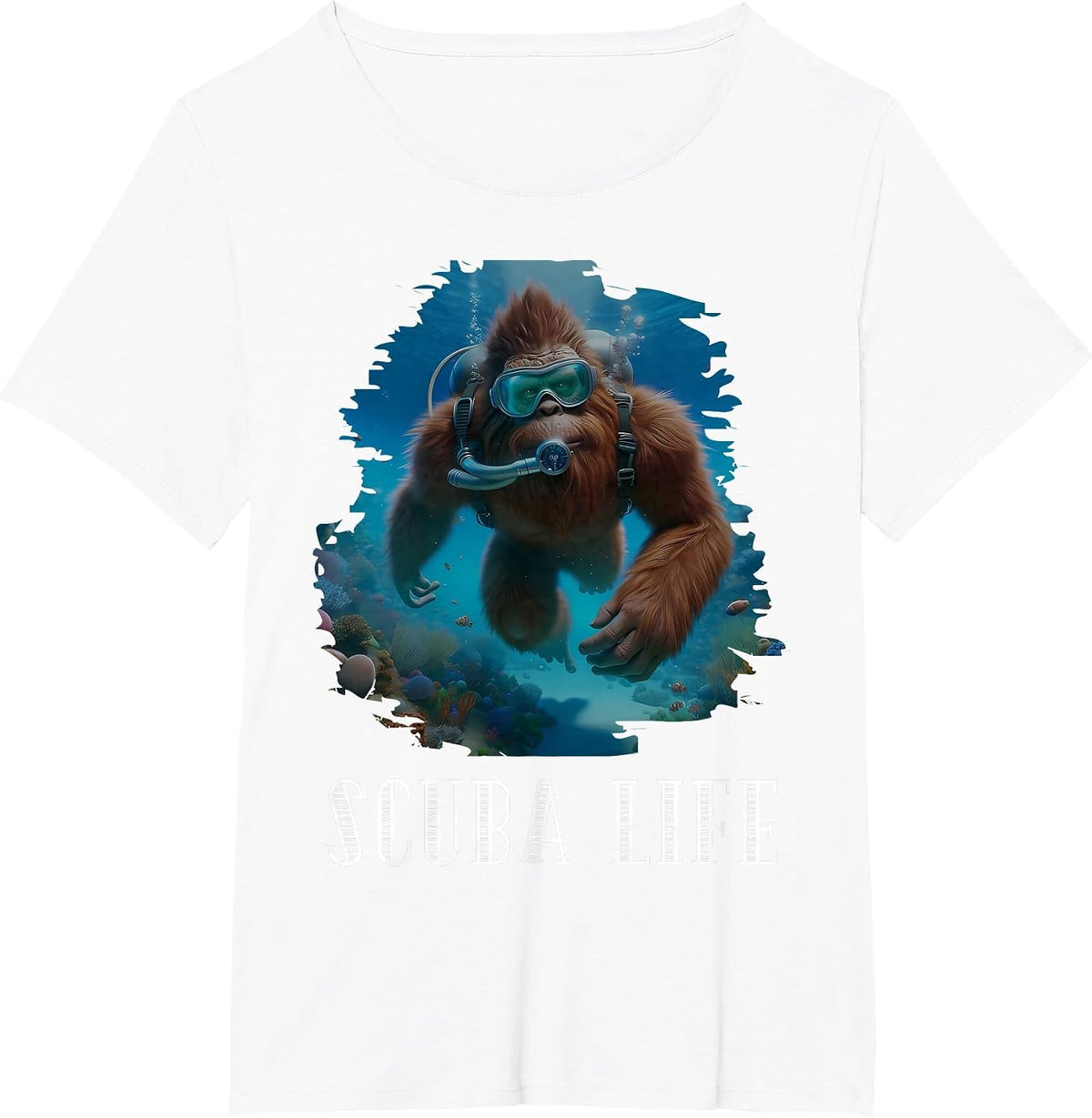 Funny Bigfoot Scuba Diving Scuba Diver Sasquatch Hawaiian T-Shirt - White
