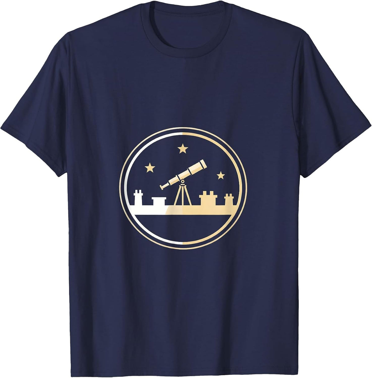 Rooftop Stargazer Telescope Astronomy Design T-Shirt - Navy Blue