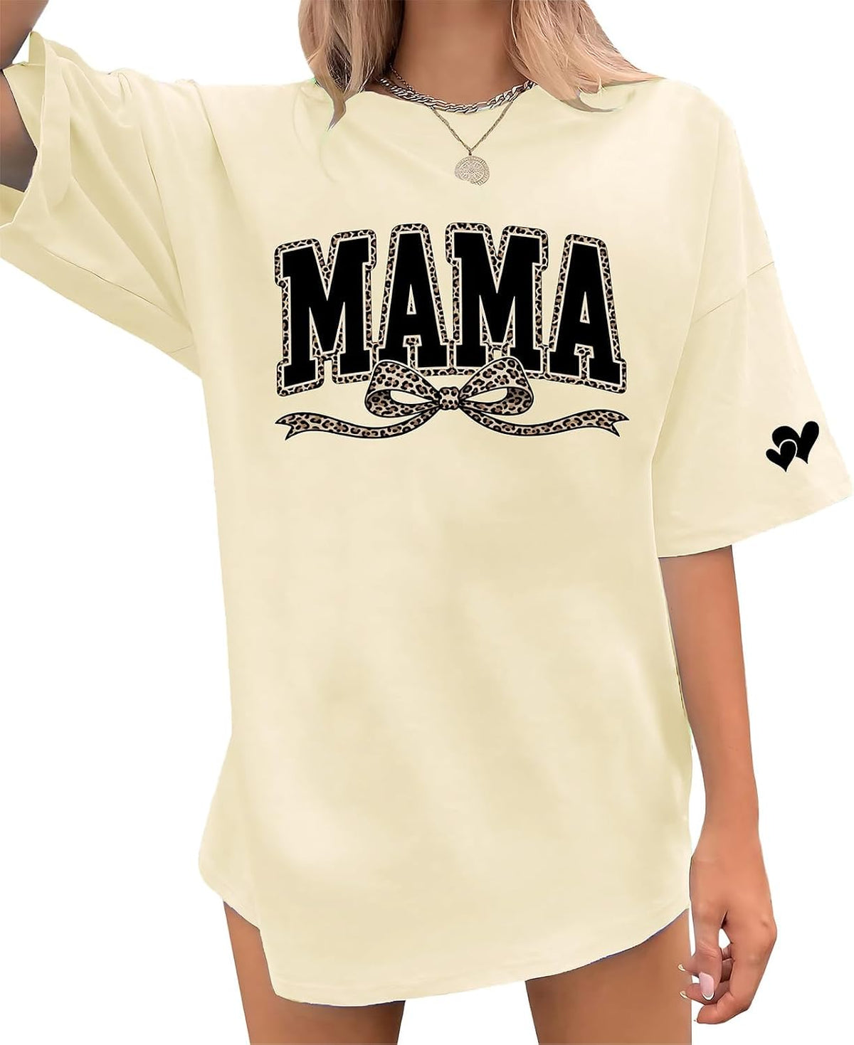 Mama Shirts for Women Funny Printed Graphic Cute Casual Tee Tops - Apricot