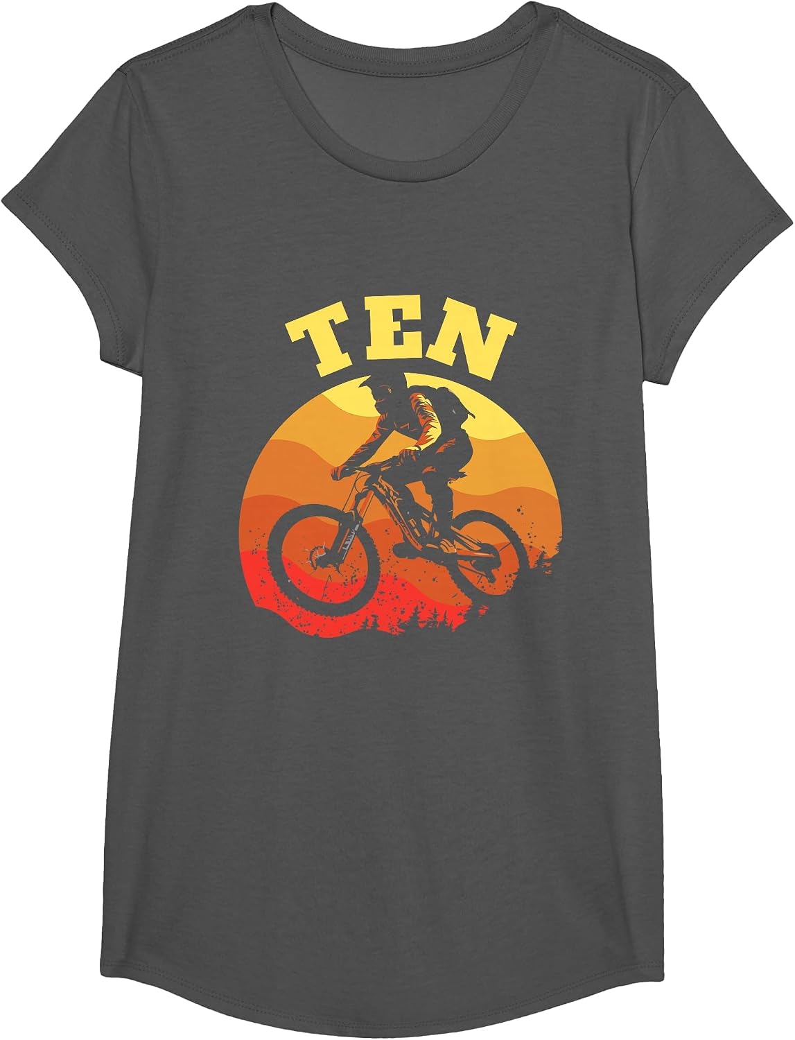Turning 10 Mountain Bike Theme BMX Lover 10th Birthday Vibes T-Shirt - Girls Asphalt Grey