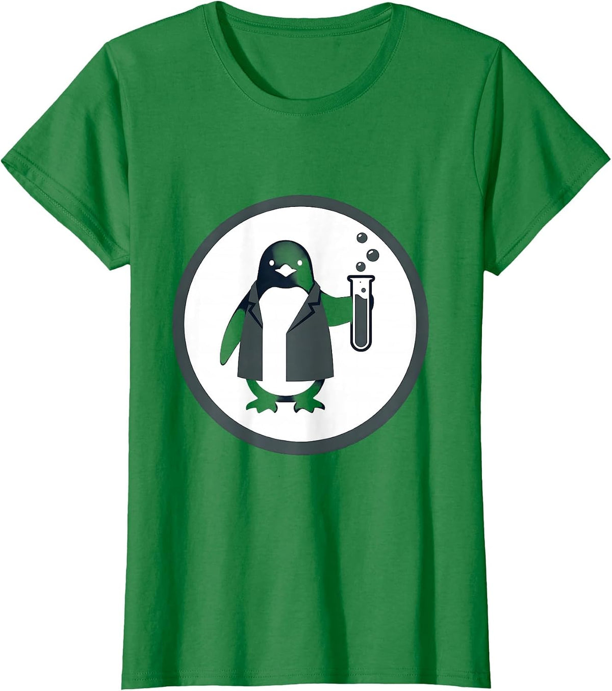 Women's Penguin Scientist Bubbling Test Tubes Illustration T-Shirt - Kelly Green