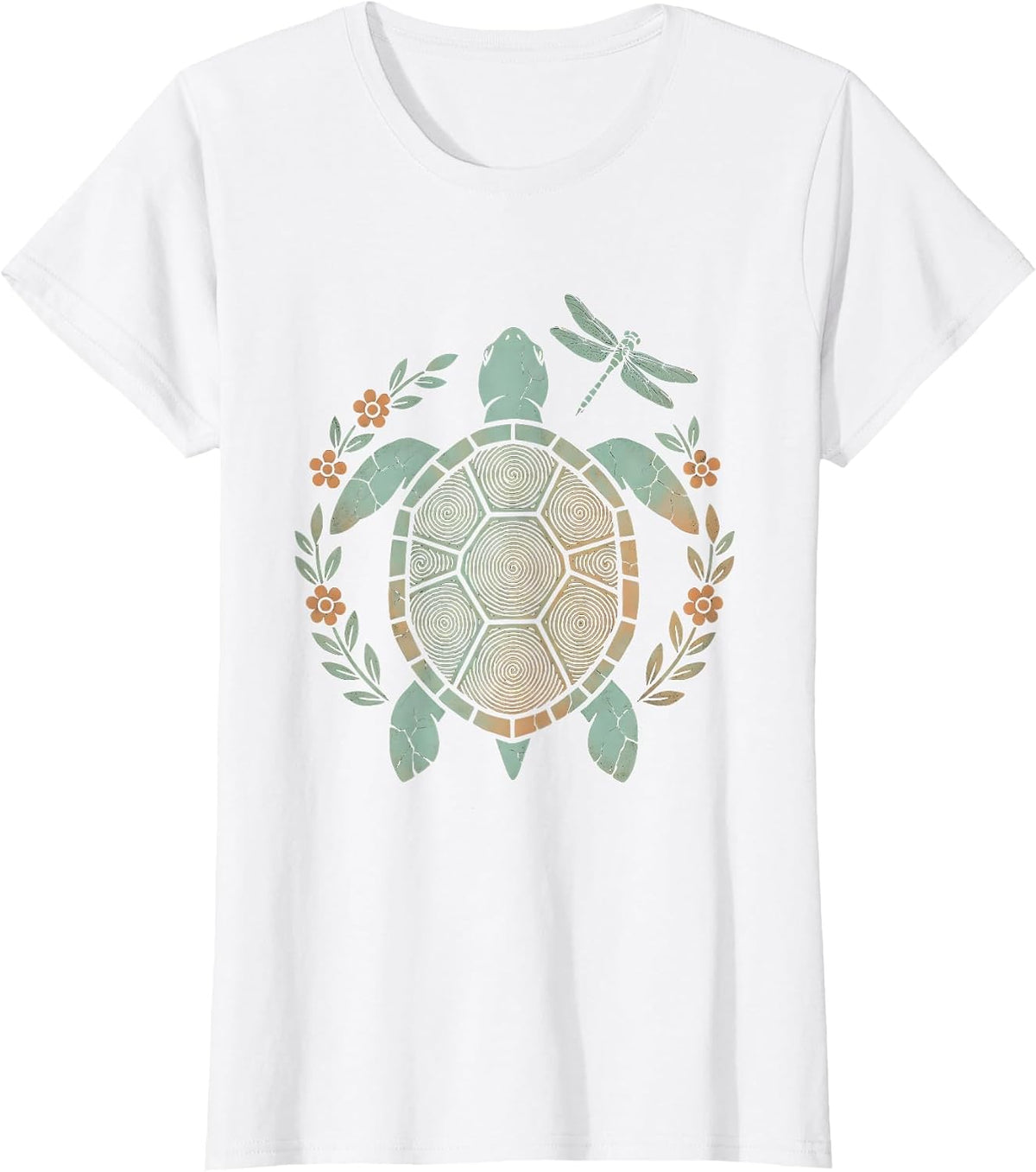 Women's Sea Turtle Tie Dye Spiral Shell Graphic T-Shirt - White