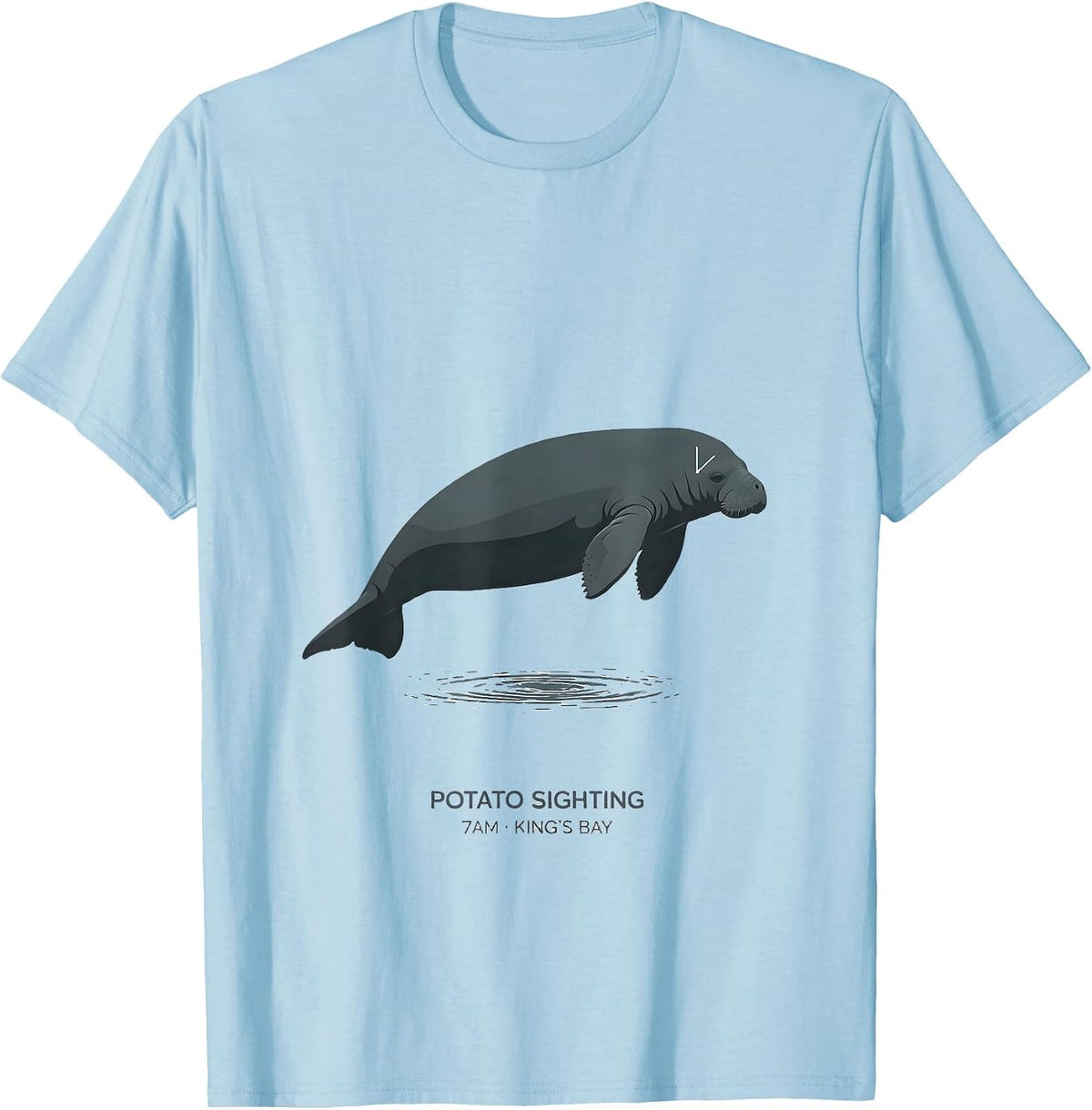 Men's Potato Sighting 7AM King's Bay Minimalist Manatee Lover T-Shirt - Baby Blue
