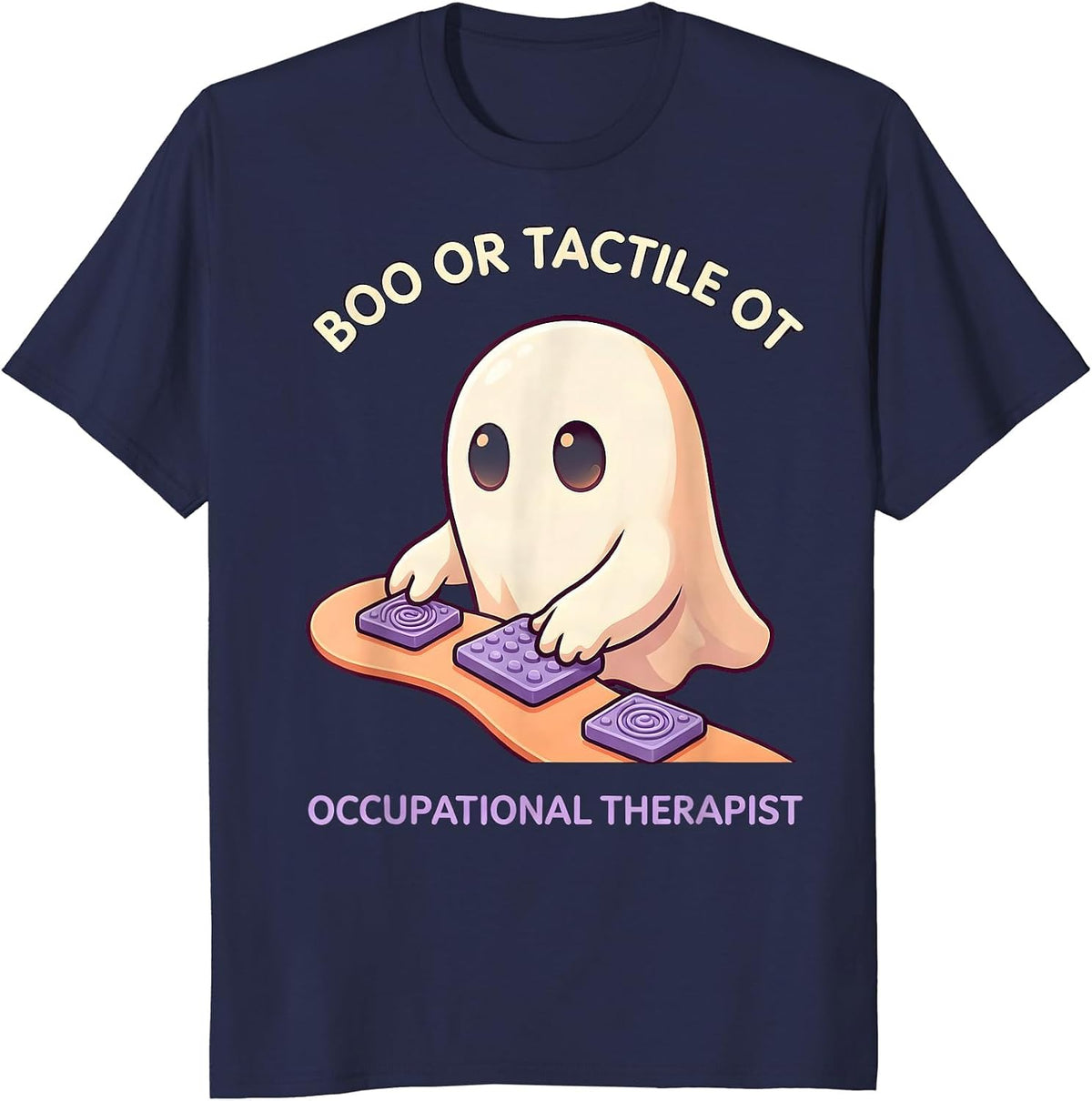Men's Boo Or Tactile OT Cute Kawaii Ghost Occupational Therapist T-Shirt - Navy Blue