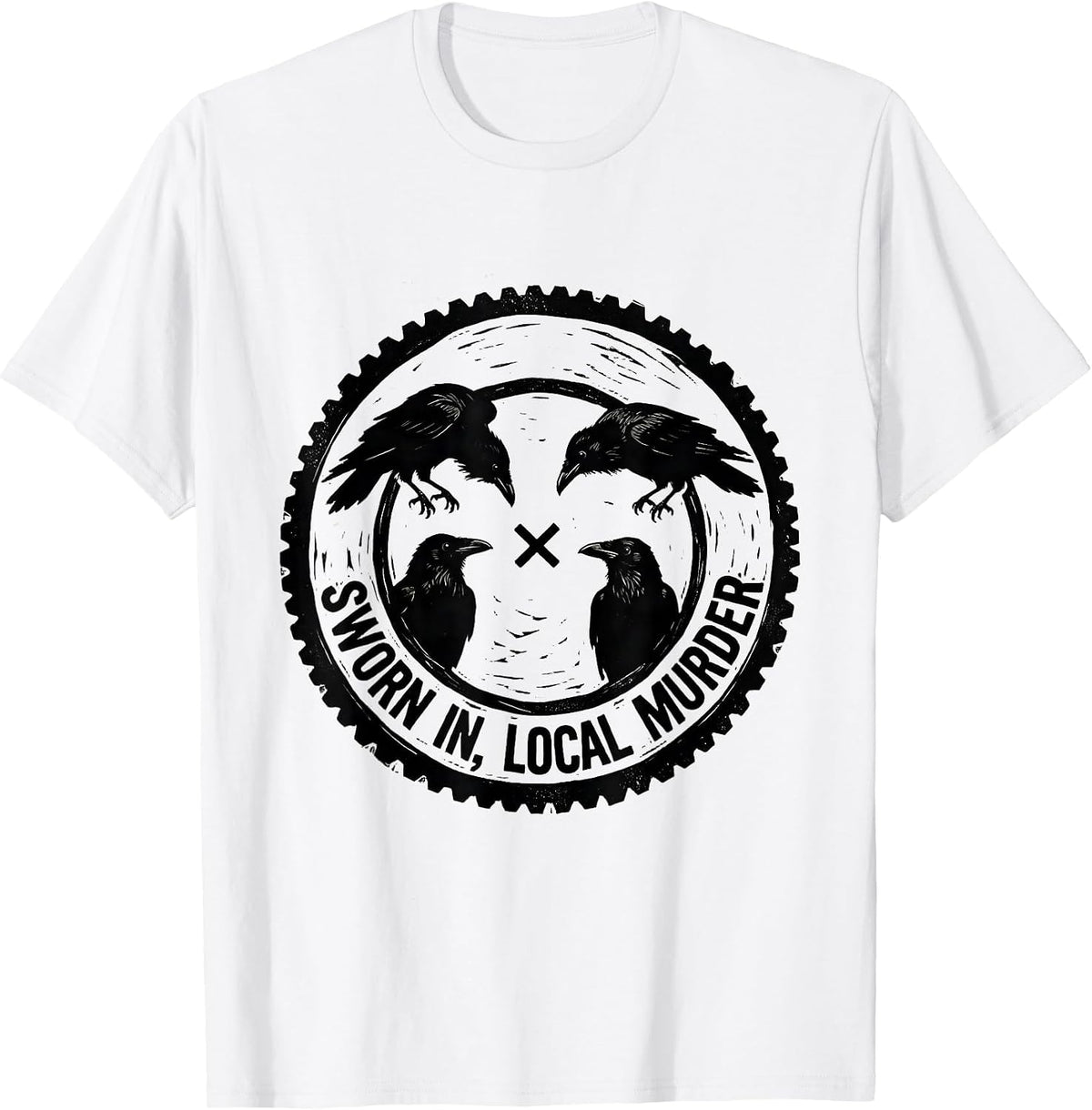 Men's Sworn In, Local Murder Dark Humor Crow Raven Bird Lover Pun T-Shirt - White