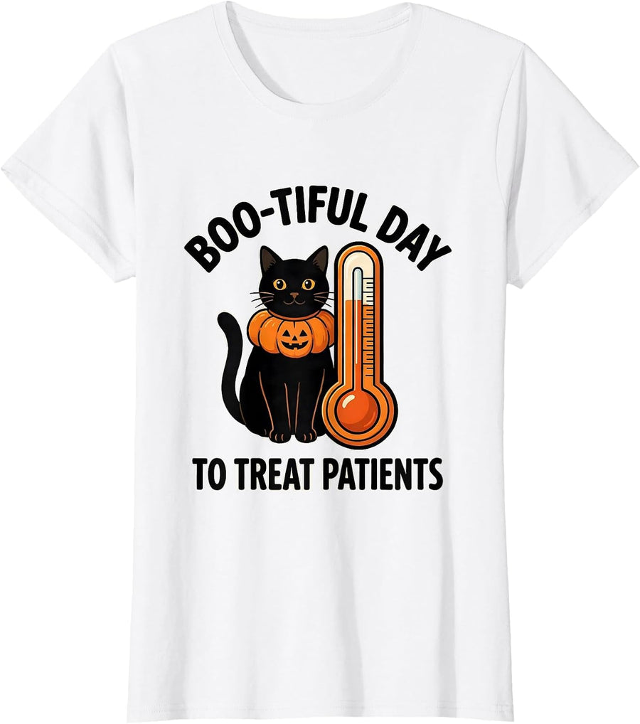 Women's Boo-tiful Day To Treat Patients Funny Vet Tech Halloween T-Shirt - White