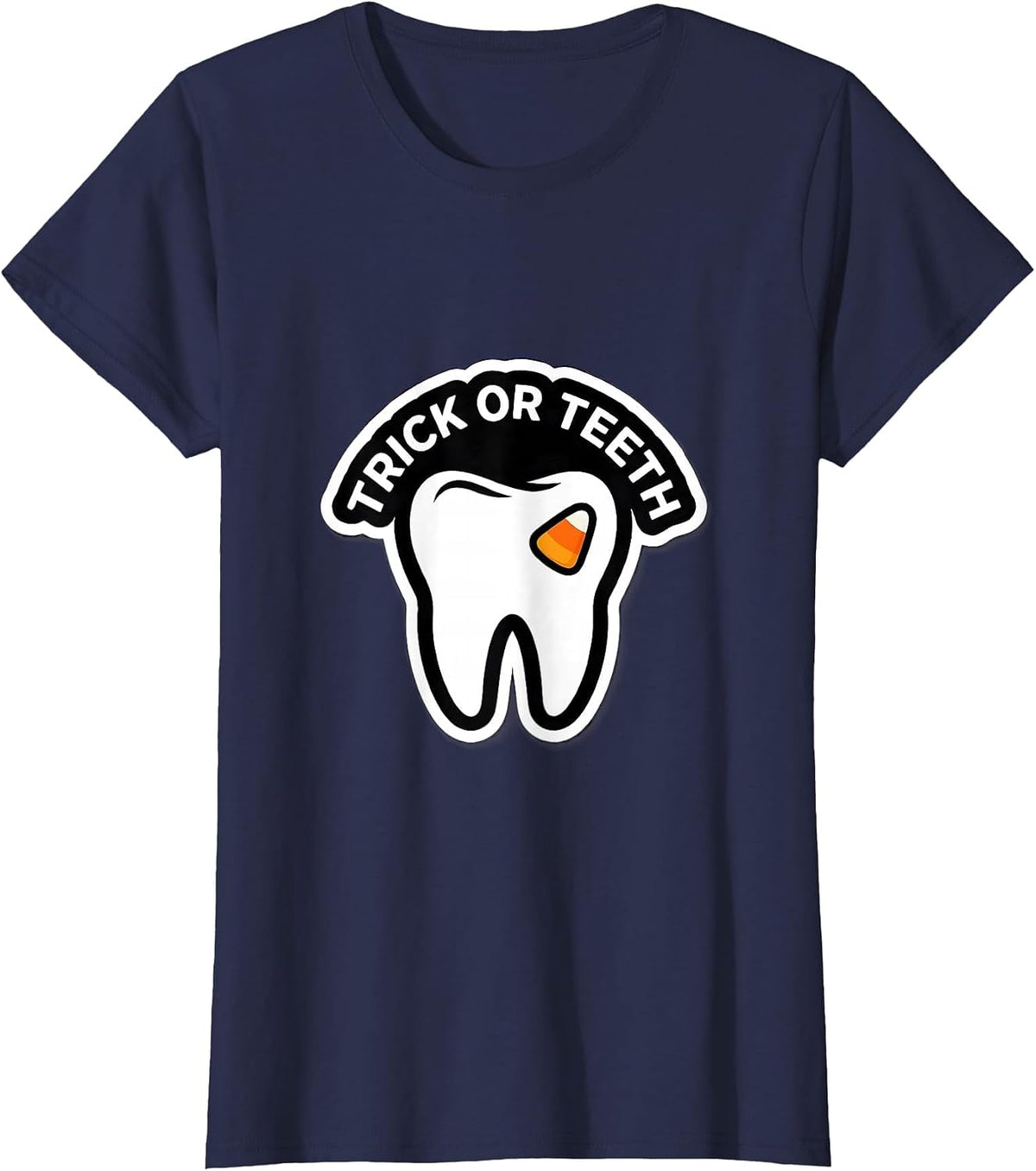 Women's Trick Or Teeth Sticker Style Halloween Dentist Dental Team T-Shirt - Navy Blue
