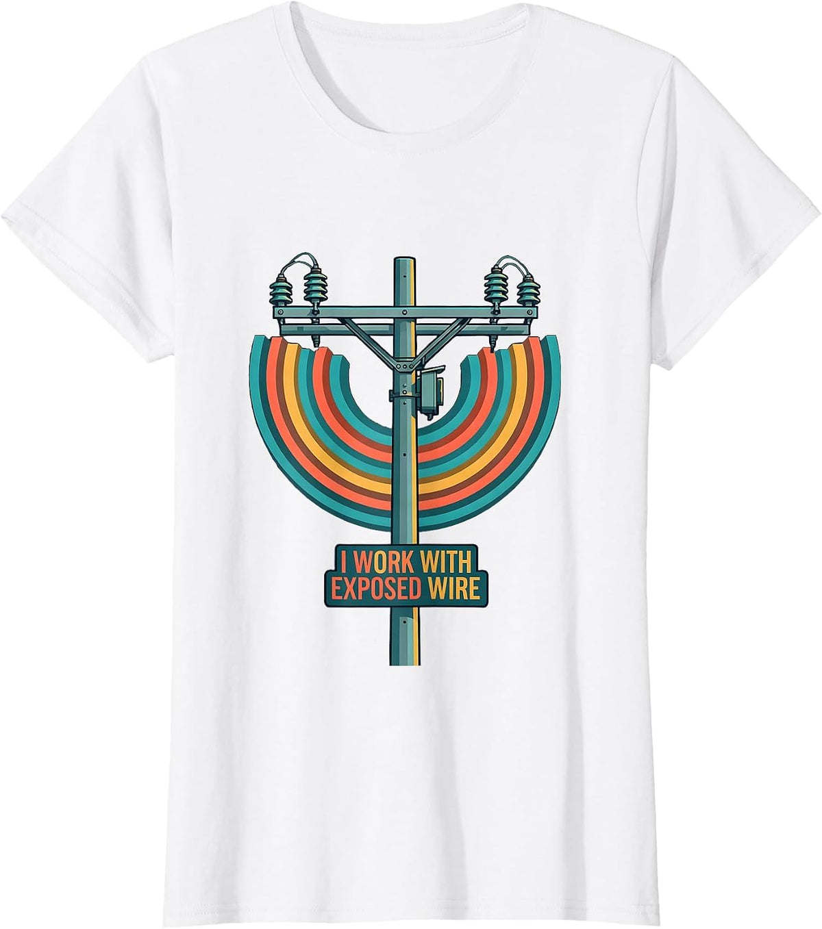 Women's I Work With Exposed Wire Funny Electrician Lineman Skeleton T-Shirt - White