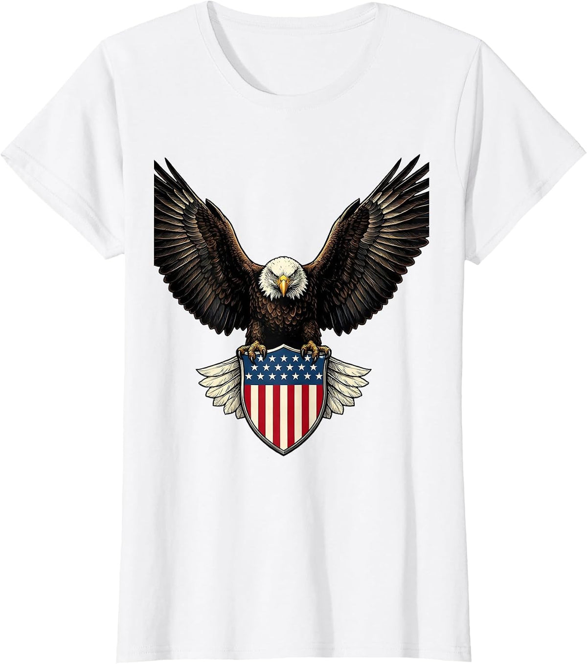 Women's Bald Eagle American Flag Shield Patriotic Tee T-Shirt - White