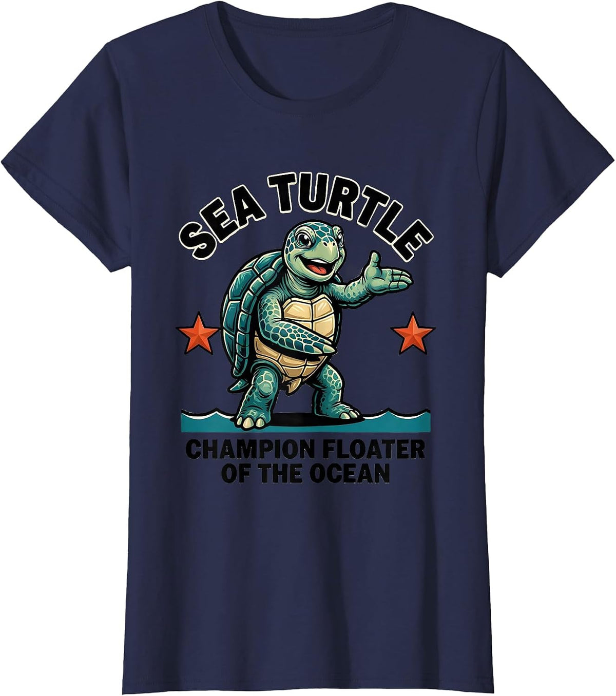 Women's Sea Turtle: Champion Floater of the Ocean Funny T-Shirt - Navy Blue