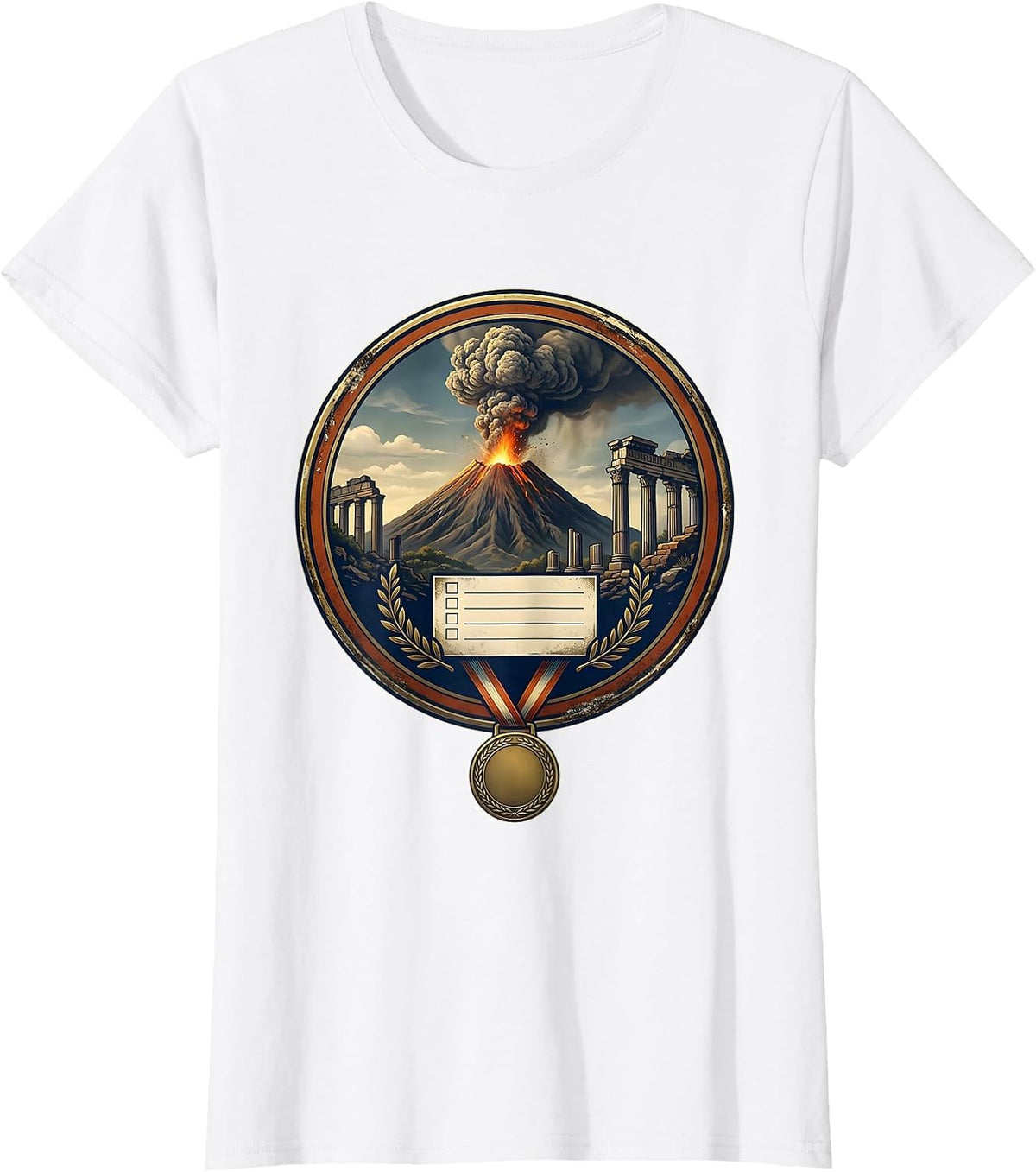 Women's Pompeii Volcano Badge Vintage History Lover Gift T-Shirt - White