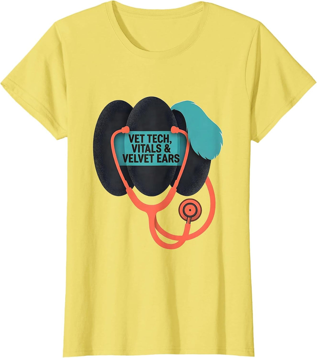 Vet Tech Vitals & Velvet Ears Midcentury Modern Veterinary T-Shirt - Lemon Yellow
