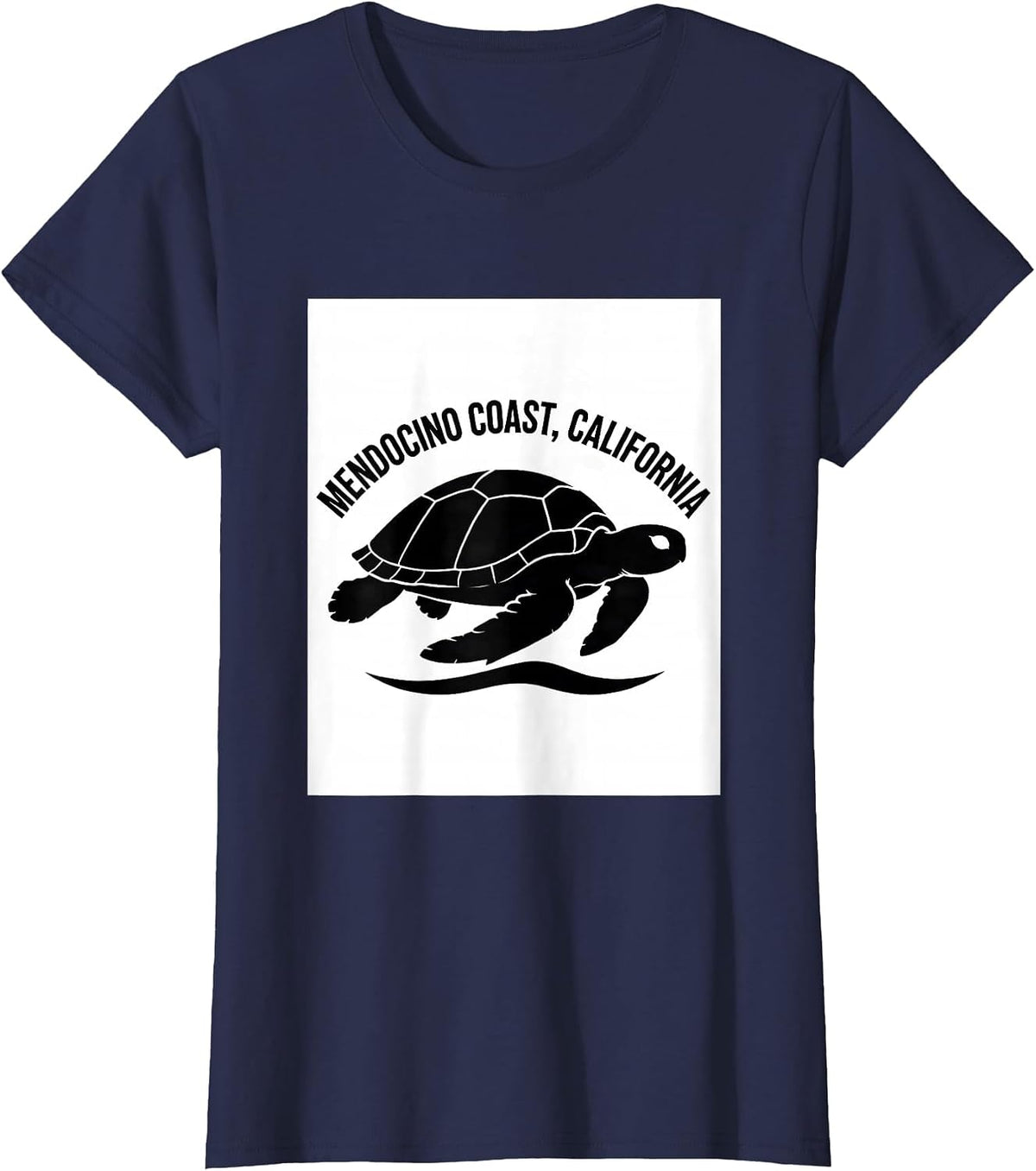 Women's Mendocino Coast California Sea Turtle Silhouette Beach T-Shirt - Navy Blue