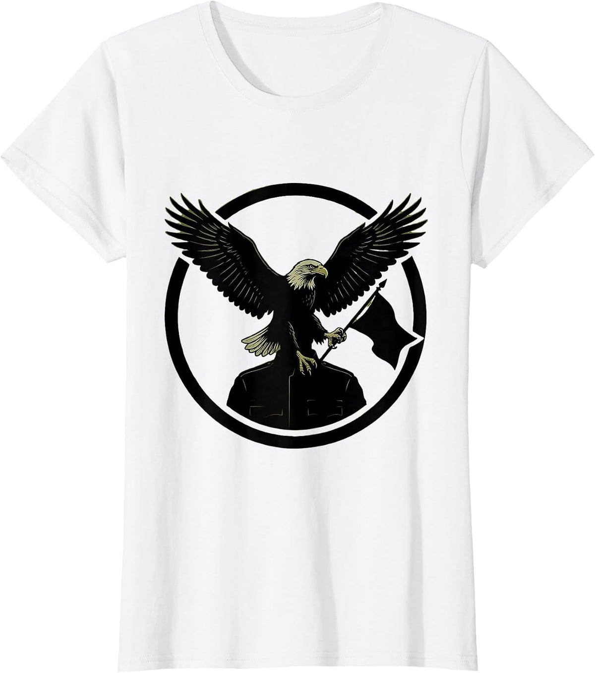 Camo Flag Eagle Soldier Chest Patriotic Design T-Shirt - White