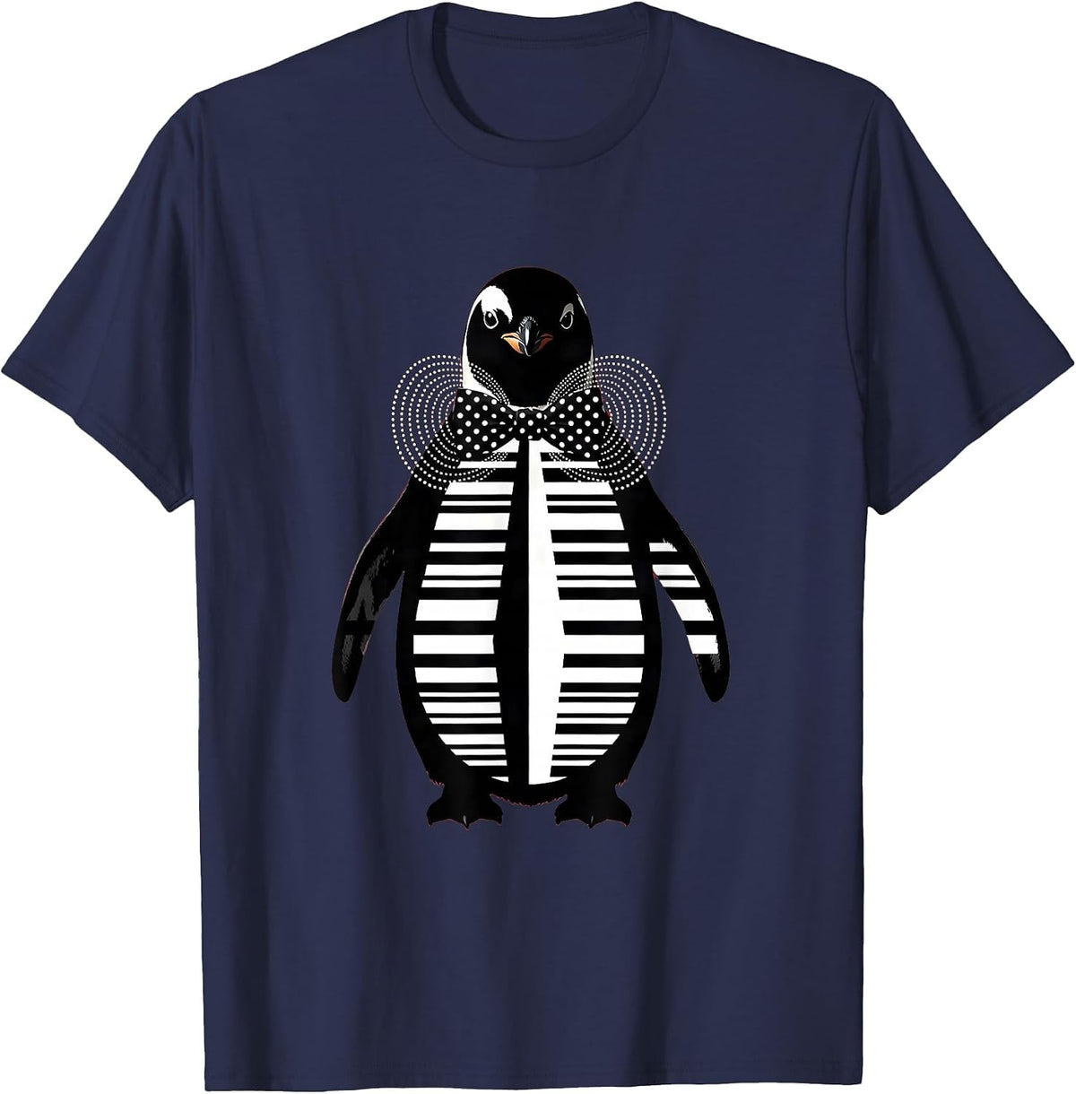 Dapper Penguin Polka Dot Bowtie Illustration T-Shirt - Navy Blue