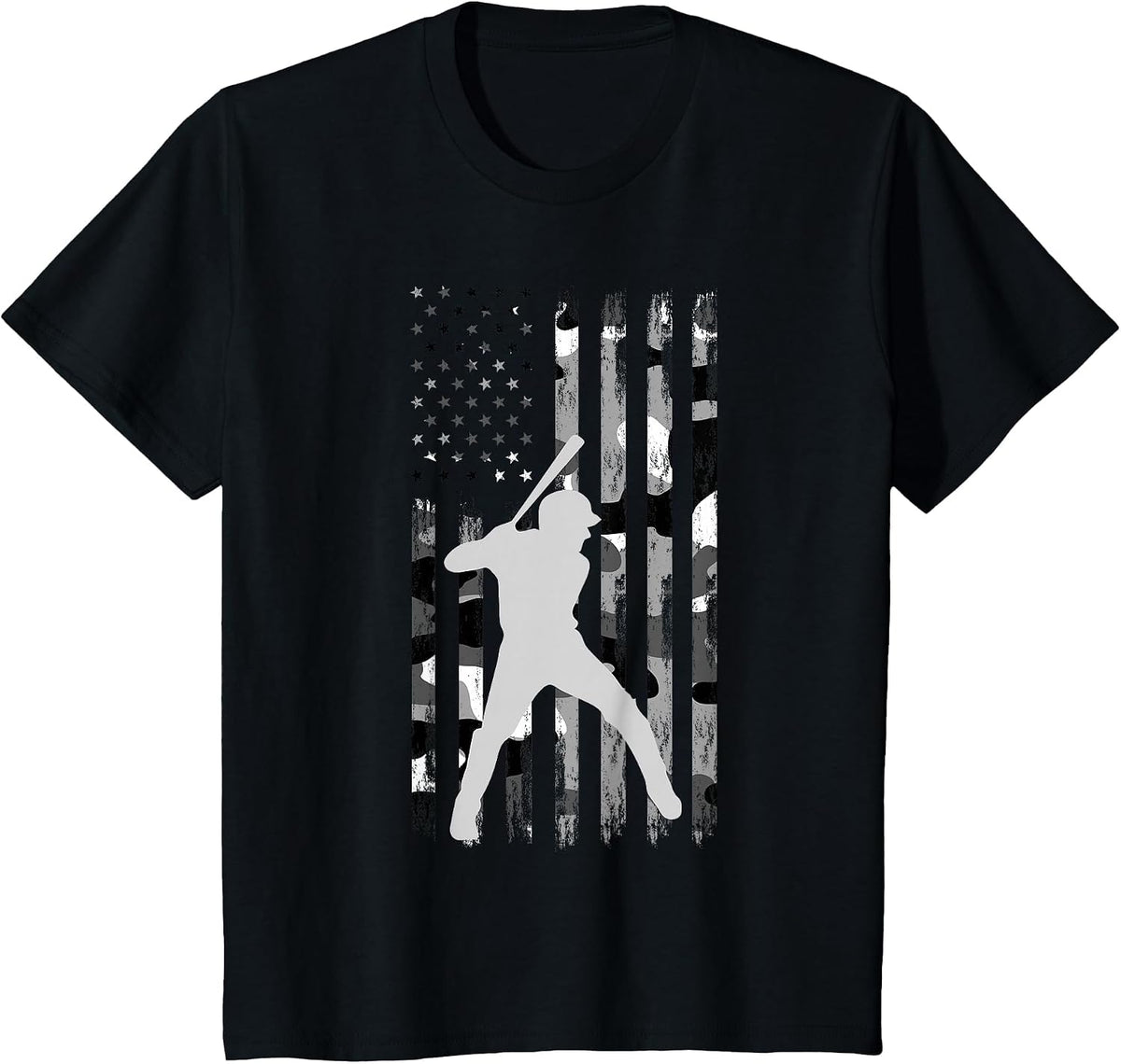 Baseball Player American Flag USA Camo Patriotic Graphic T-Shirt - Black
