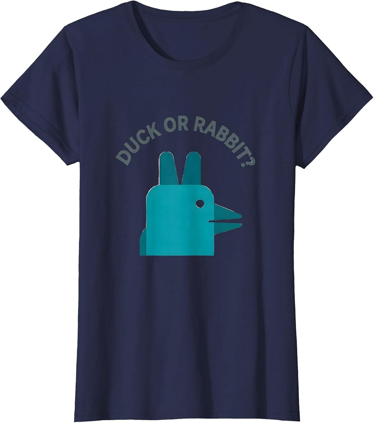 Women's Duck Or Rabbit? Funny Philosophy Optical Illusion Animal T-Shirt - Navy Blue