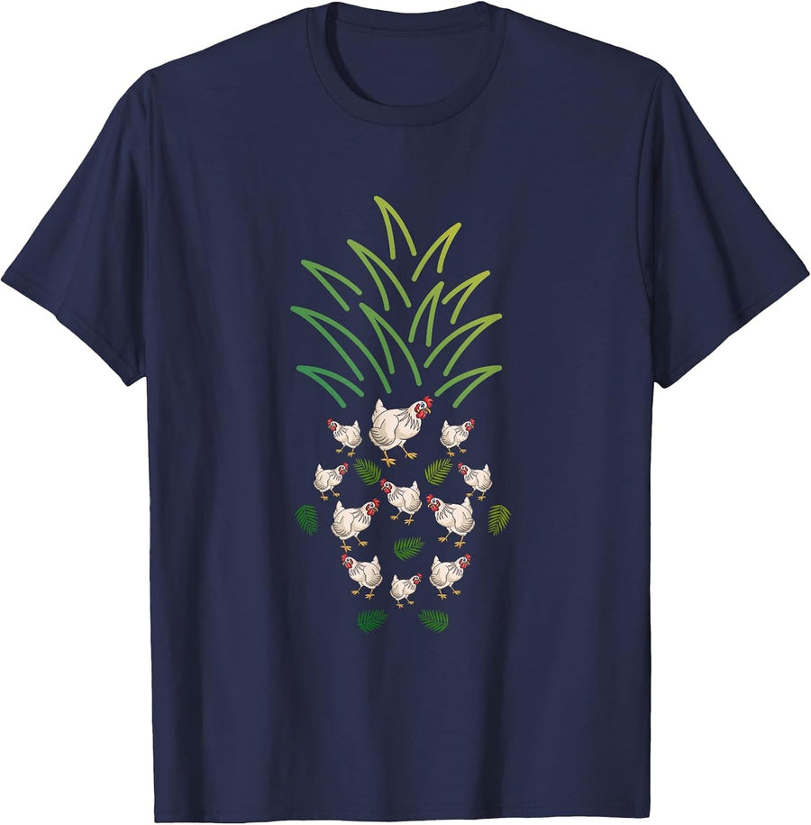Cute Farm Animal Funny Chicken Pineapple T-Shirt - Navy Blue