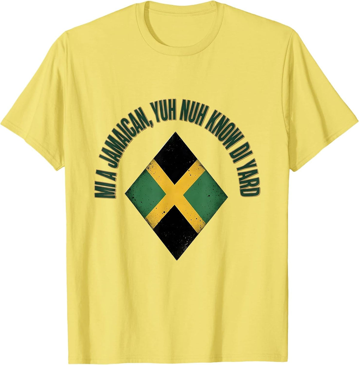 Men's Mi a Jamaican Yuh Nuh Know Di Yard Vintage Jamaican Flag T-Shirt - Lemon Yellow