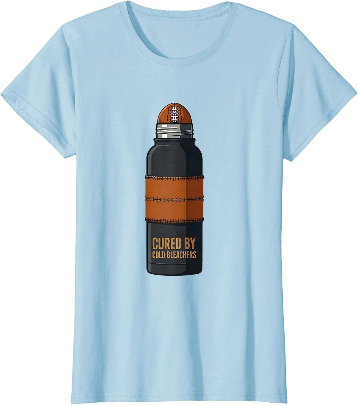 Women's Cured By Cold Bleachers Funny Football Mom Game Day T-Shirt - Baby Blue