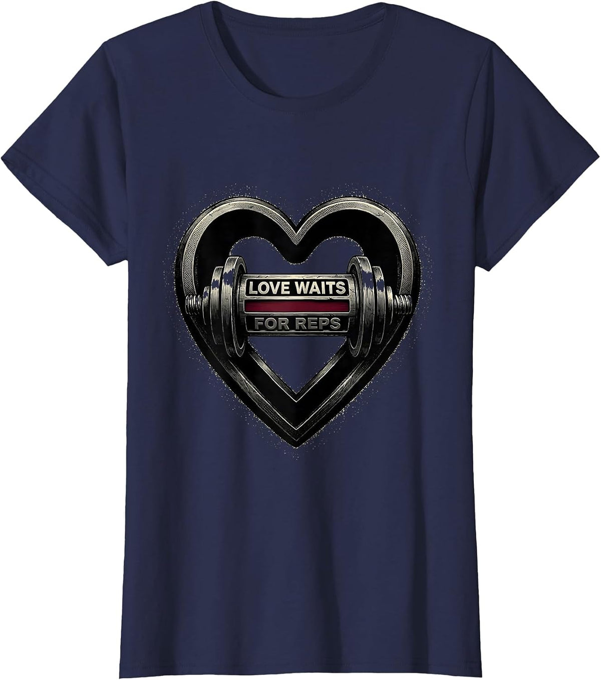 Women's Love Waits For Reps Blackwork Dotwork Gym Humor Valentine T-Shirt - Navy Blue