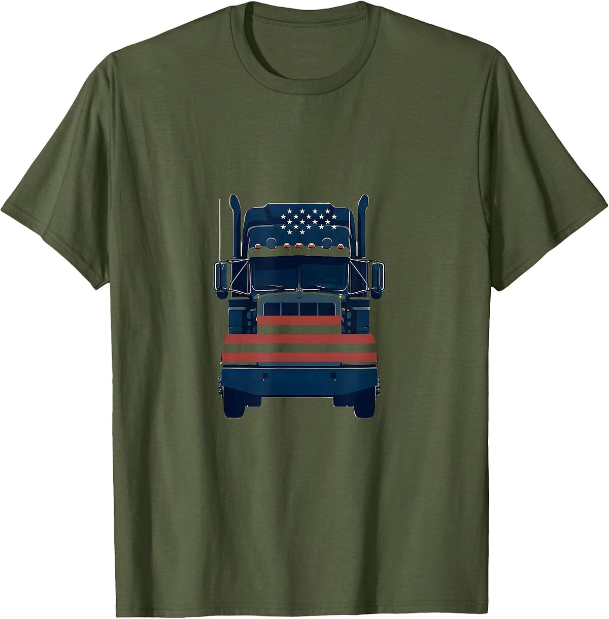 Men's Semi Trailer American Flag Patriotic Trucker T-Shirt - Olive Green
