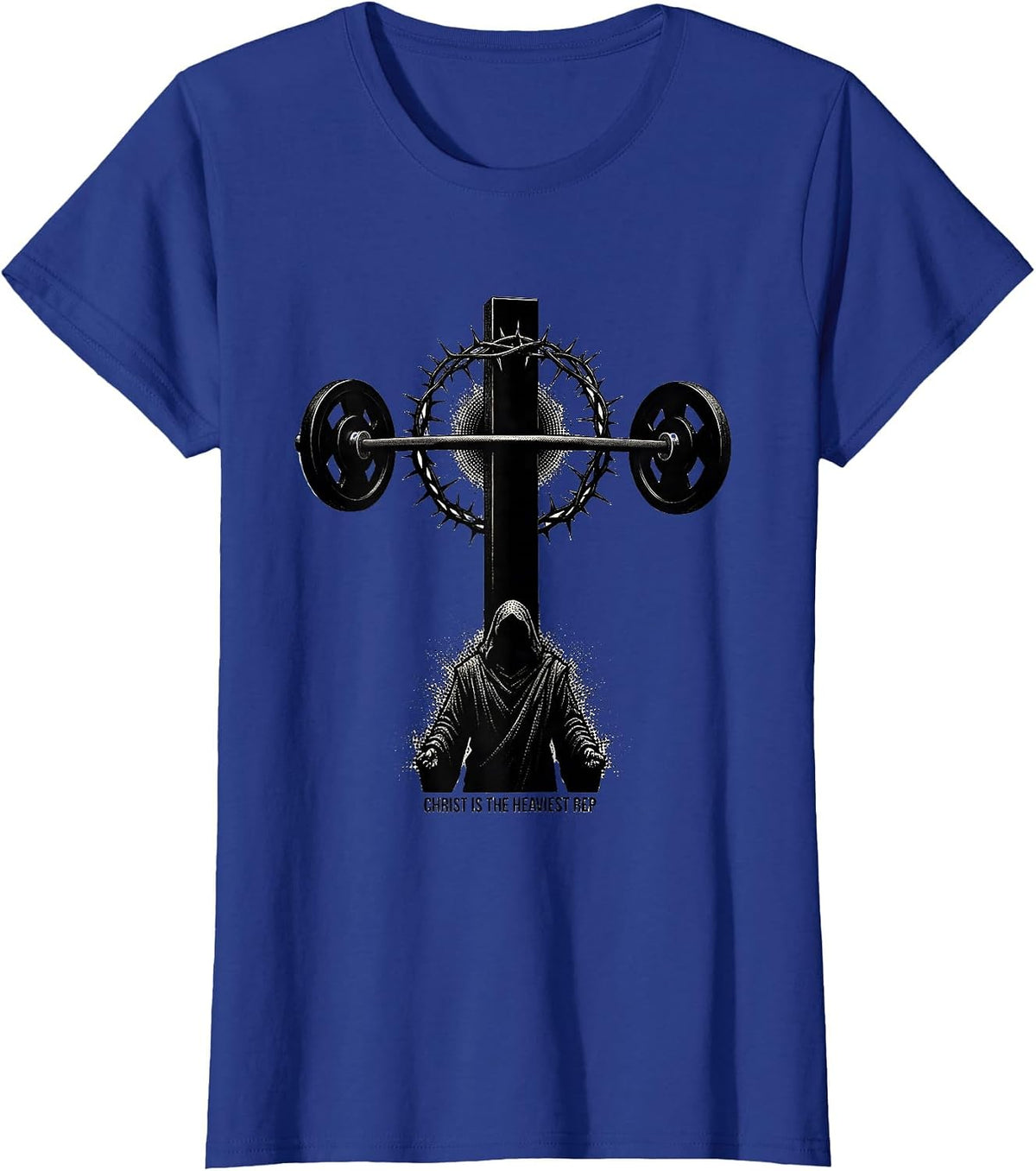 Women's Christ Is The Heaviest Rep Blackwork Dotwork Christian Gym T-Shirt - Royal Blue