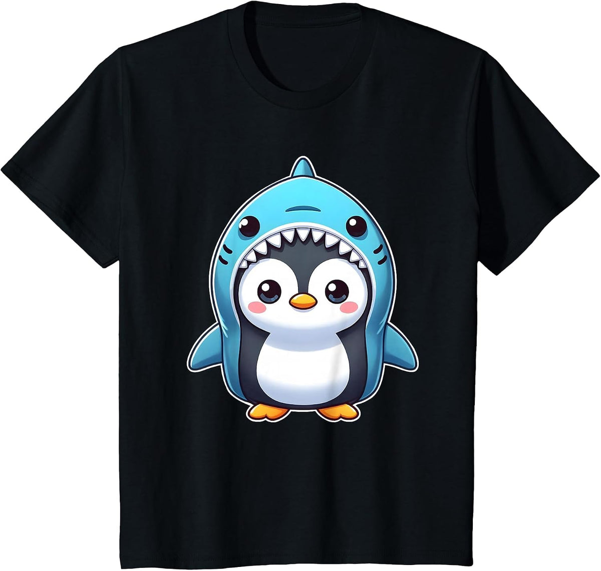 Funny Penguin in Shark Costume T-Shirt - Black