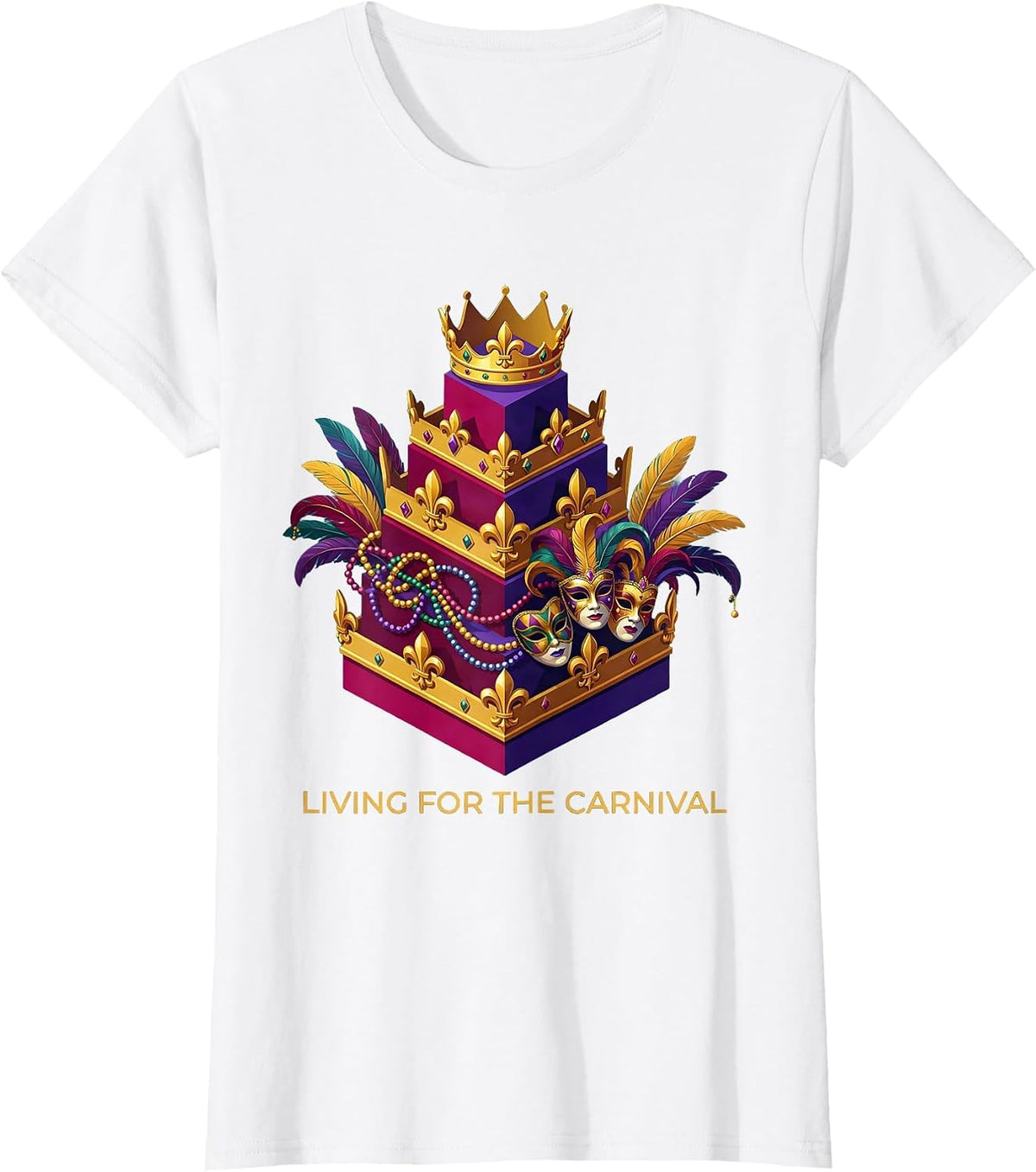Living for the Carnival Mardi Gras Design T-Shirt - White