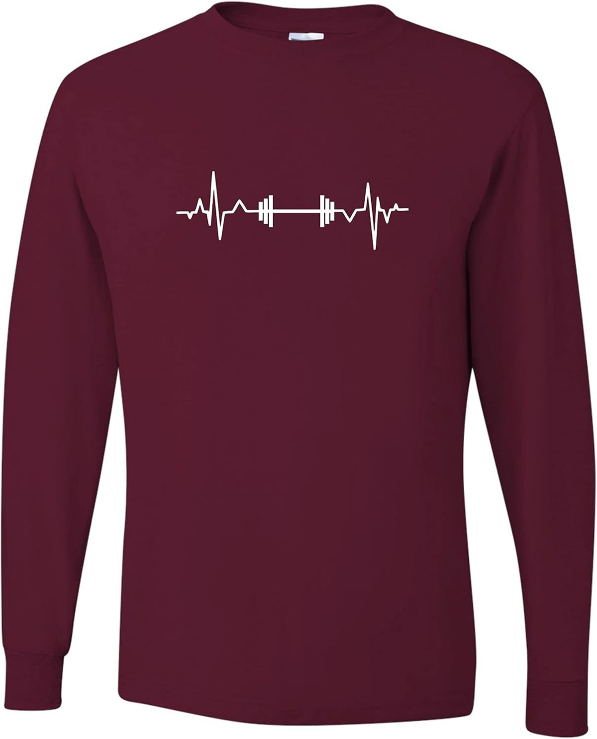 Go All Out Barbell Heartbeat Weightlifting Gym Workout Gift Idea Unisex Long Sleeve T-Shirt - Unisex Maroon