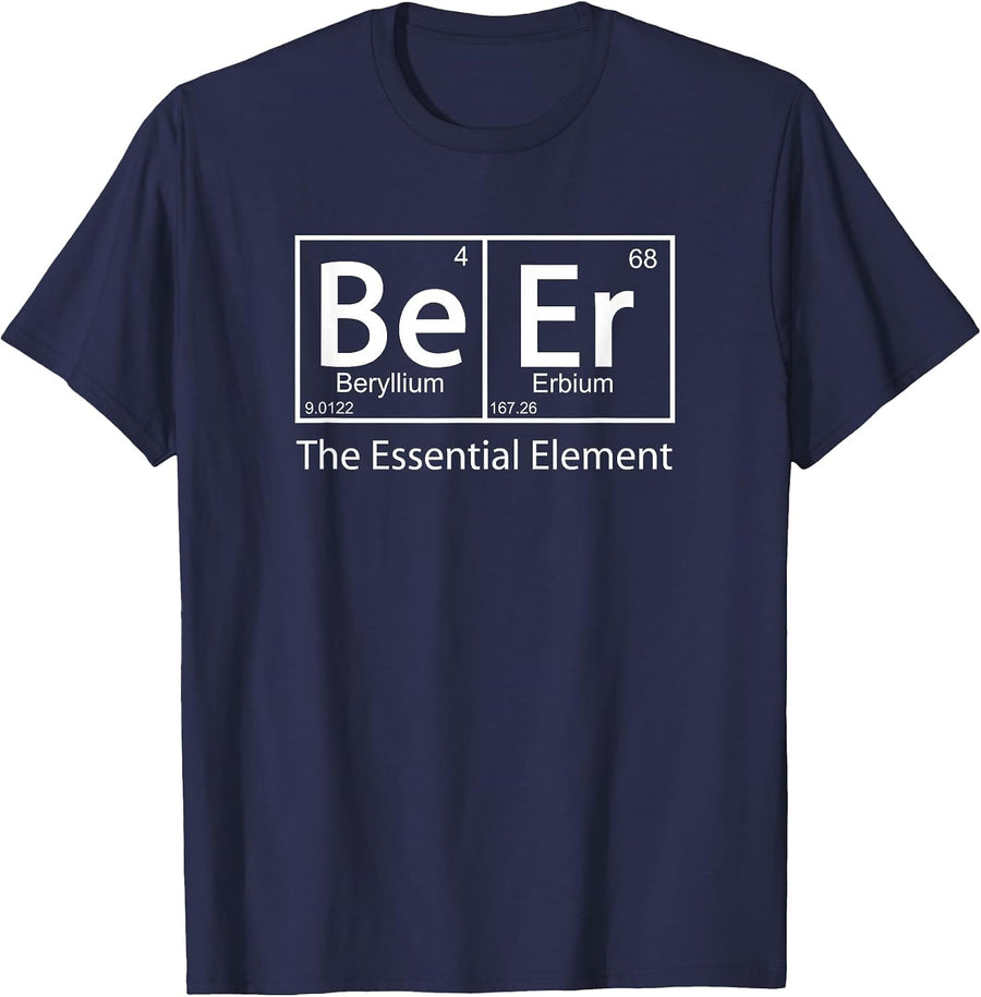 Beer The Essential Element Geeky Periodic Table Chemistry T-Shirt - Navy Blue