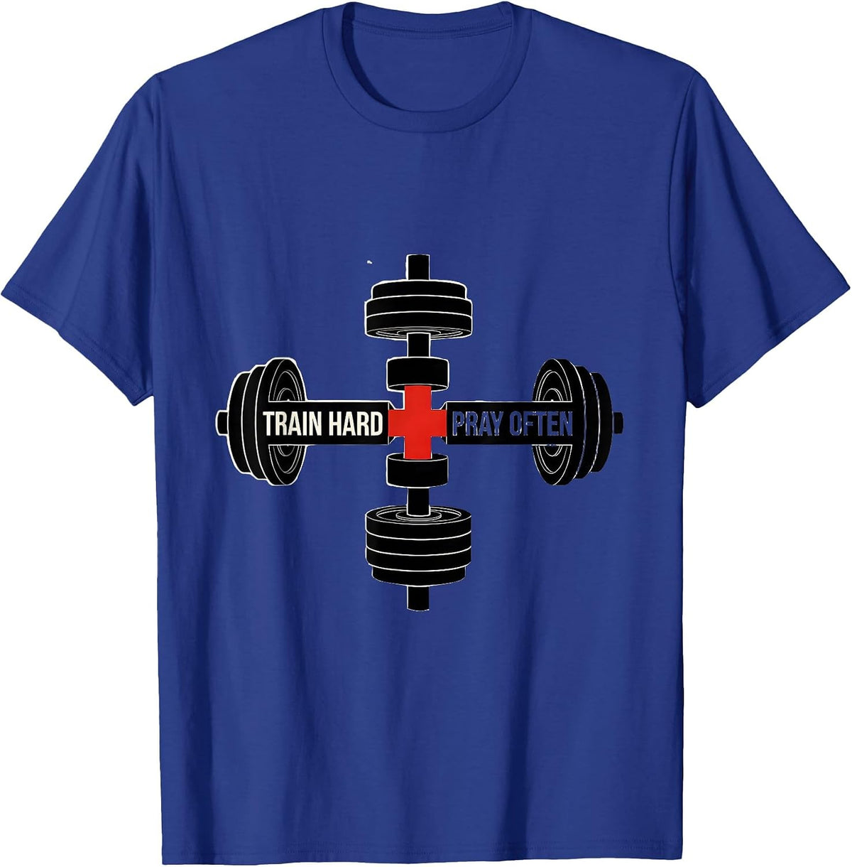 Men's Train Hard Pray Often Geometric Faith Fitness Gym Motivation T-Shirt - Royal Blue