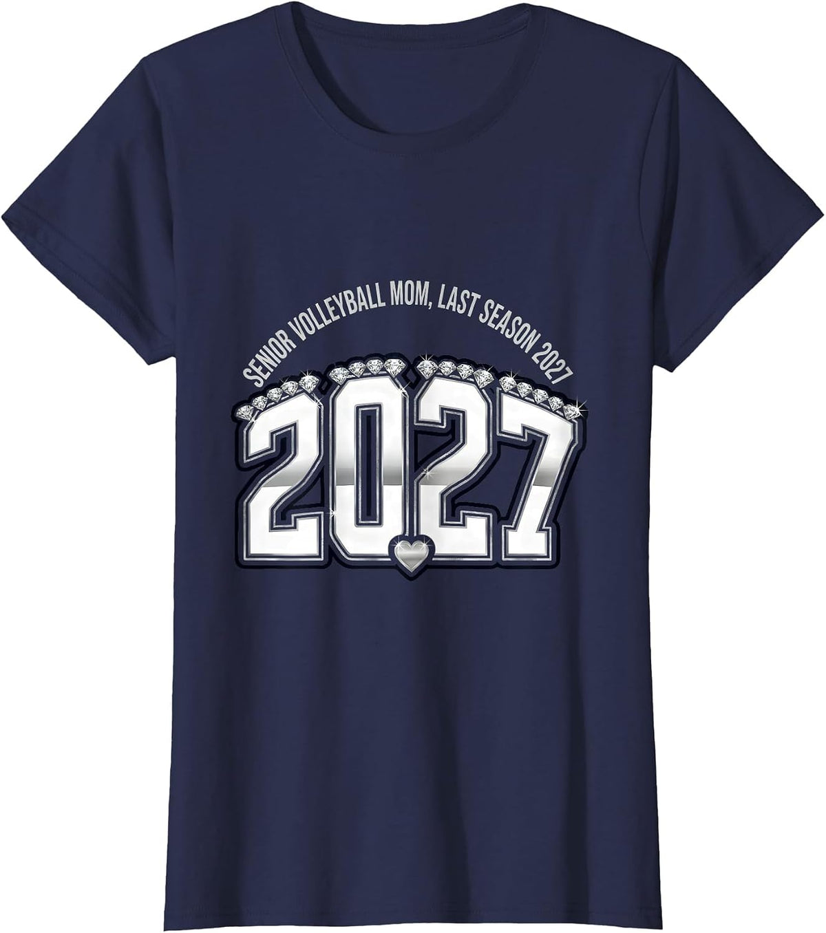 Women's Senior Volleyball Mom Last Season 2027 T-Shirt - Navy Blue