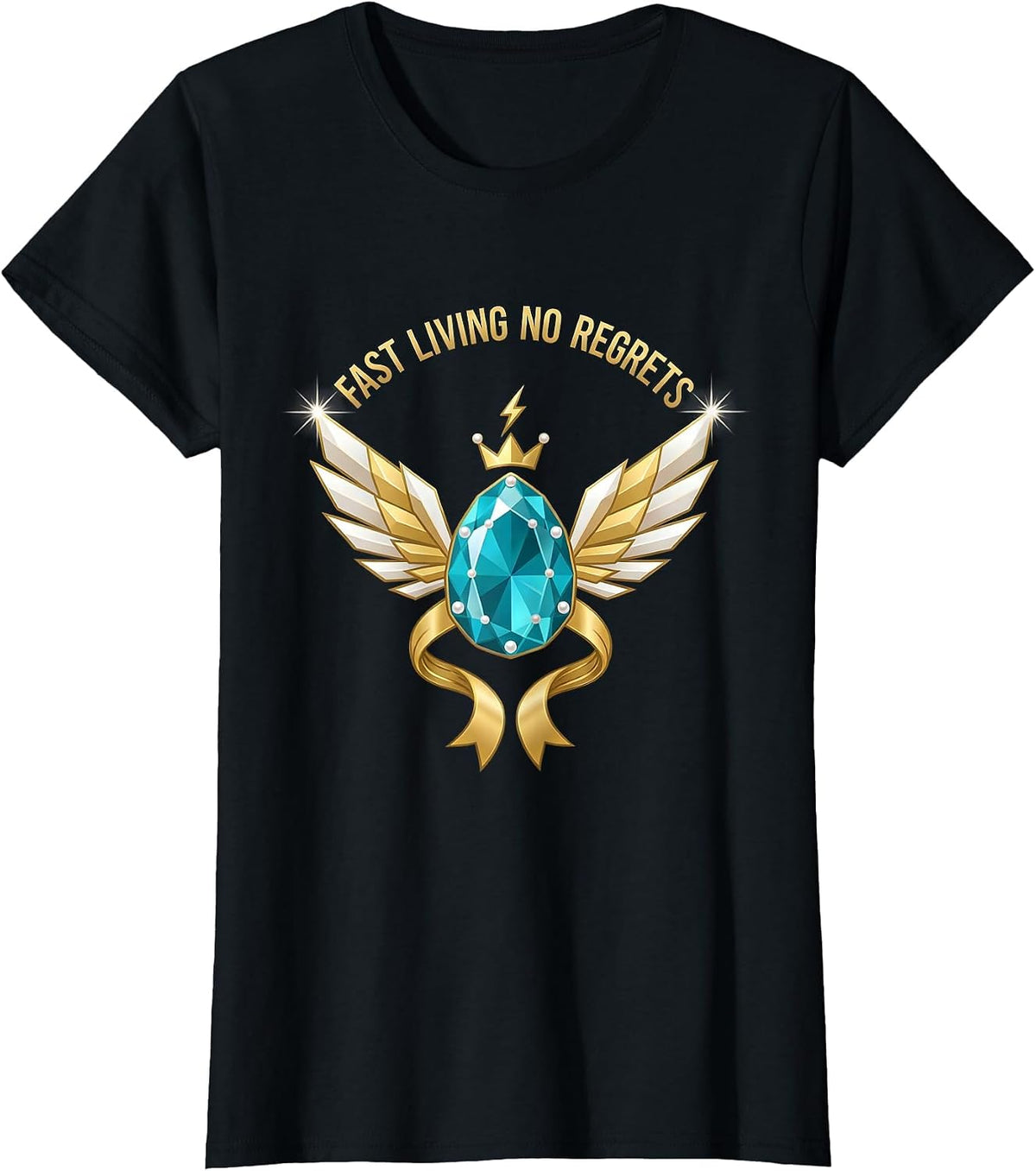 Women's Fast Living No Regrets Godspeed Graphic Design T-Shirt - Black
