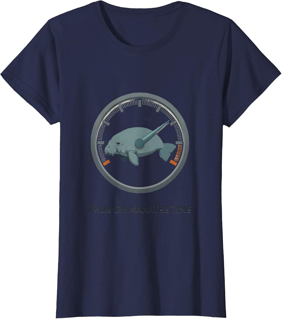 Women's I Run On Manatee Time Funny Manatee Lover Sea Animal Humor T-Shirt - Navy Blue