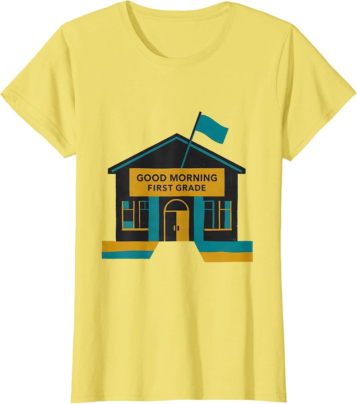 Women's Good Morning First Grade Midcentury Modern Teacher Student T-Shirt - Lemon Yellow