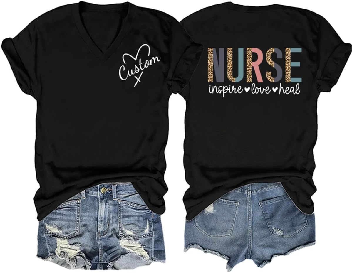 Custom Nurse Shirt Women Personalized Registered Nurse T Shirt Nursing School Student Customized Nurse Name Tshirt - Black