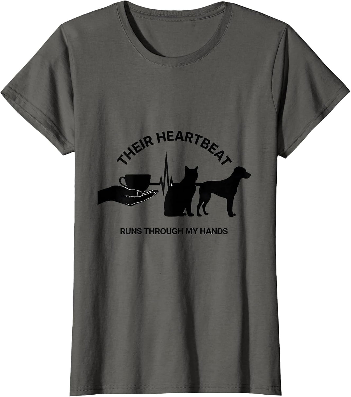 Women's Their Heartbeat Runs Through My Hands Pet Lover Vet Tech T-Shirt - Asphalt Grey
