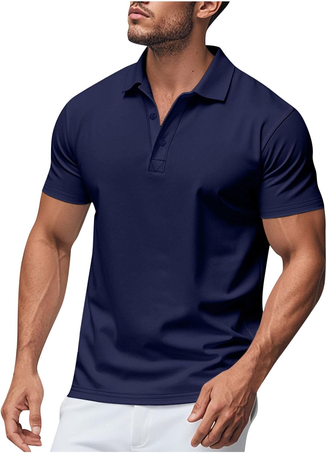 Golf Shirts for Men Short Sleeve Soft Classic Fit Shirts Moisture Wicking Athletic T-Shirts Lapel Casual Shirt - Navy