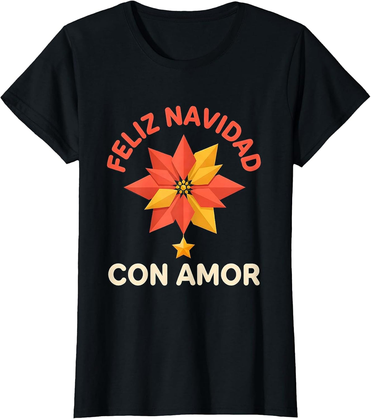 Feliz Navidad Con Amor Flat Vector Spanish Christmas Family T-Shirt - Black