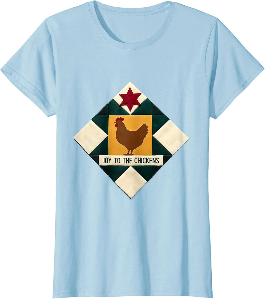 Women's Joy To The Chickens Funny Farm Christmas Chicken Lover Gift T-Shirt - Baby Blue