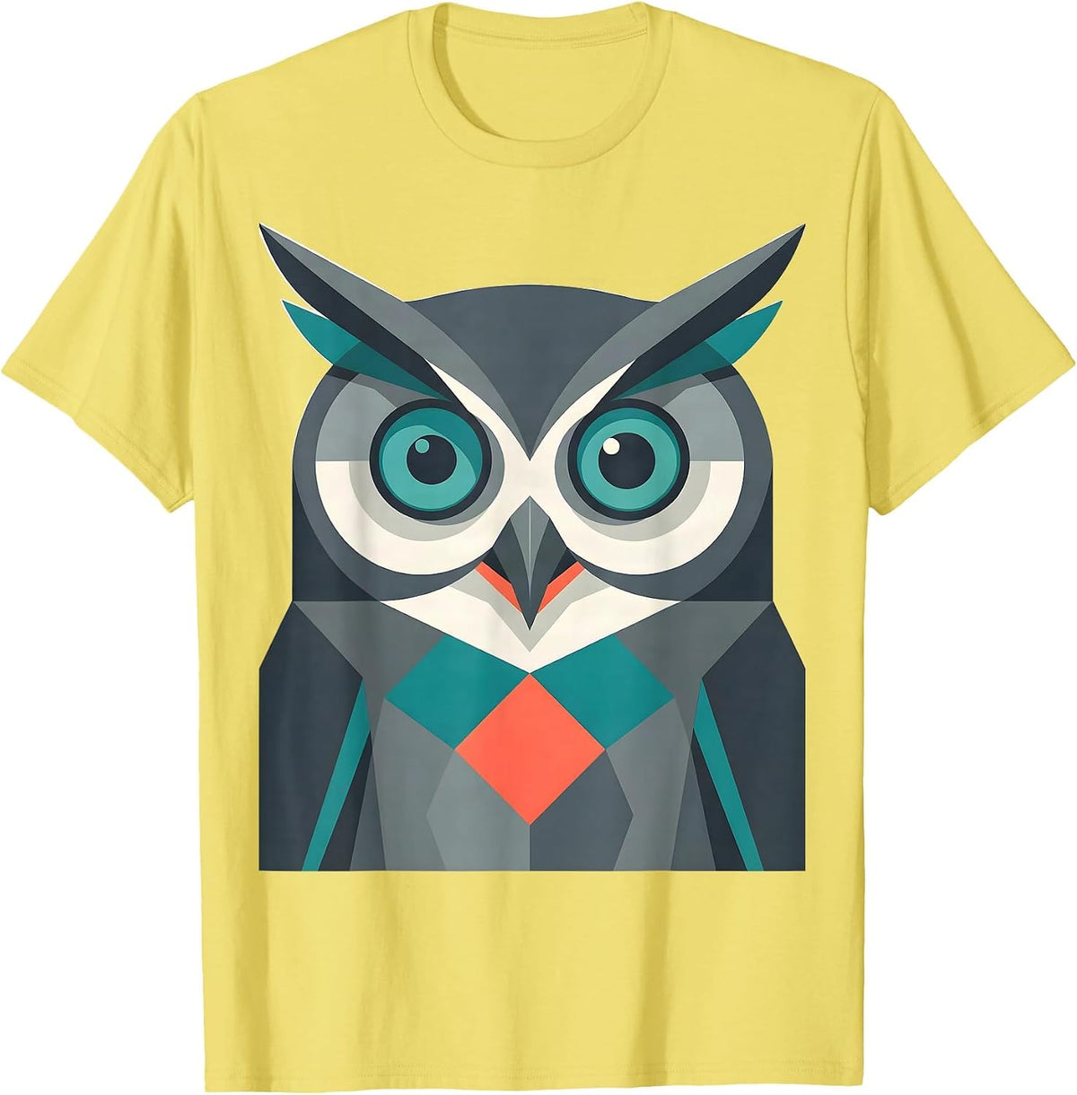 Men's Owl Face Flat Vector Funny Bird Lover Humor T-Shirt - Lemon Yellow