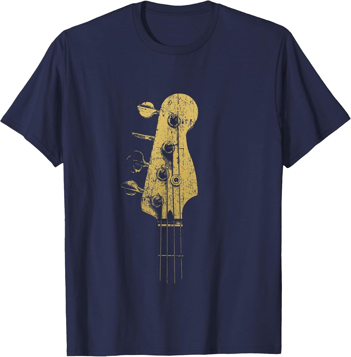 Vintage Bass Guitar Classy Headstock for Bassist T-Shirt - Navy Blue