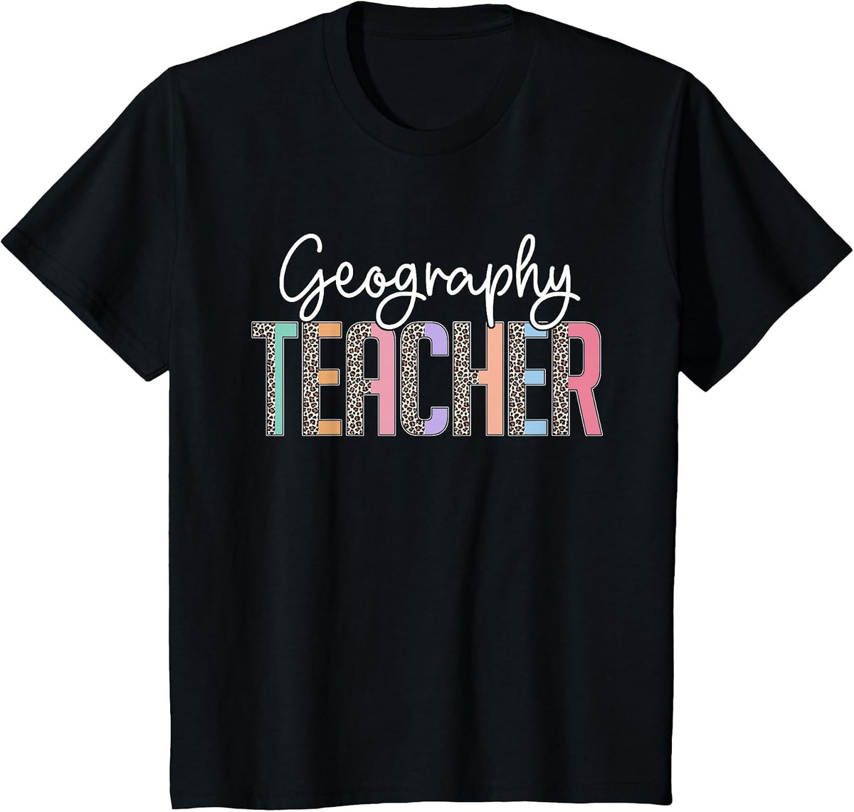 Team Geography Teacher Leopard Print Geography Teacher T-Shirt - Black
