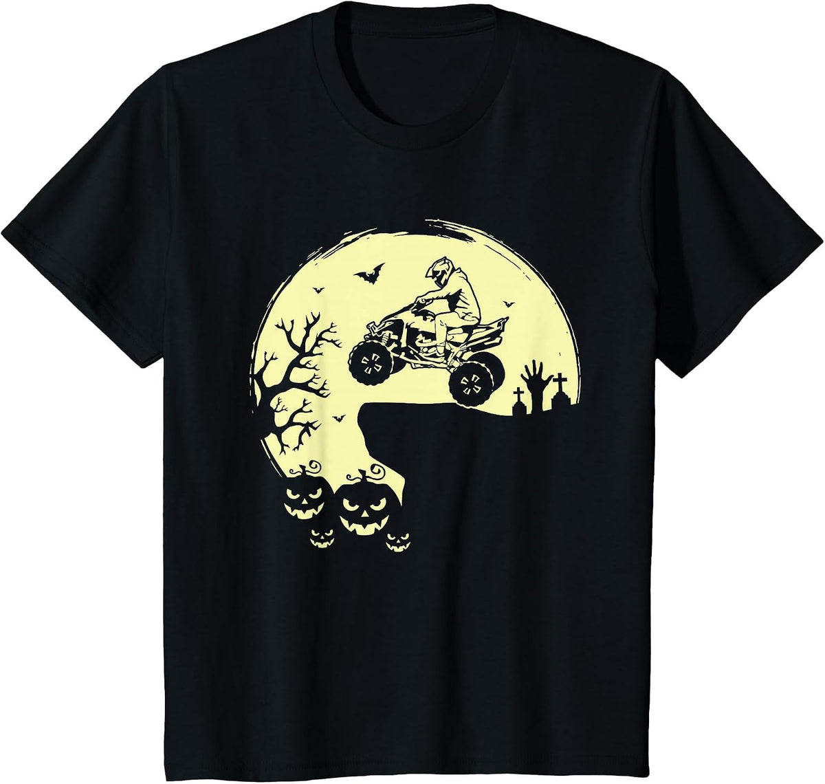 Spooky Halloween ATV Riding Full Moon Quad Bike Four Wheeler T-Shirt - Black