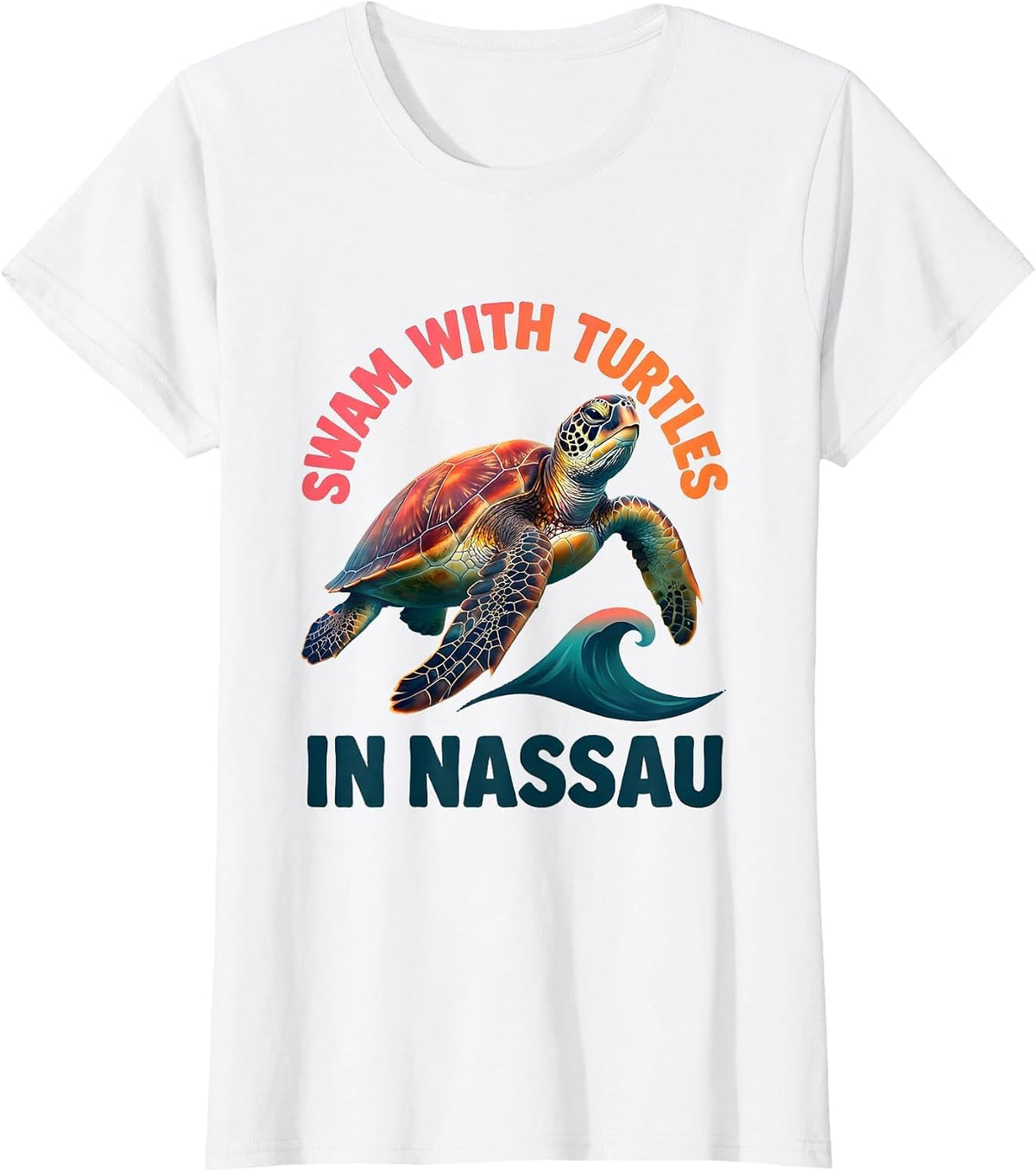 Women's Swam With Turtles In Nassau Gradient Sea Turtle Souvenir T-Shirt - White
