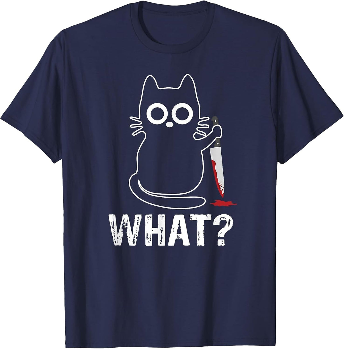 What? - Funny Cat with Knife Graphic Design T-Shirt - Navy Blue
