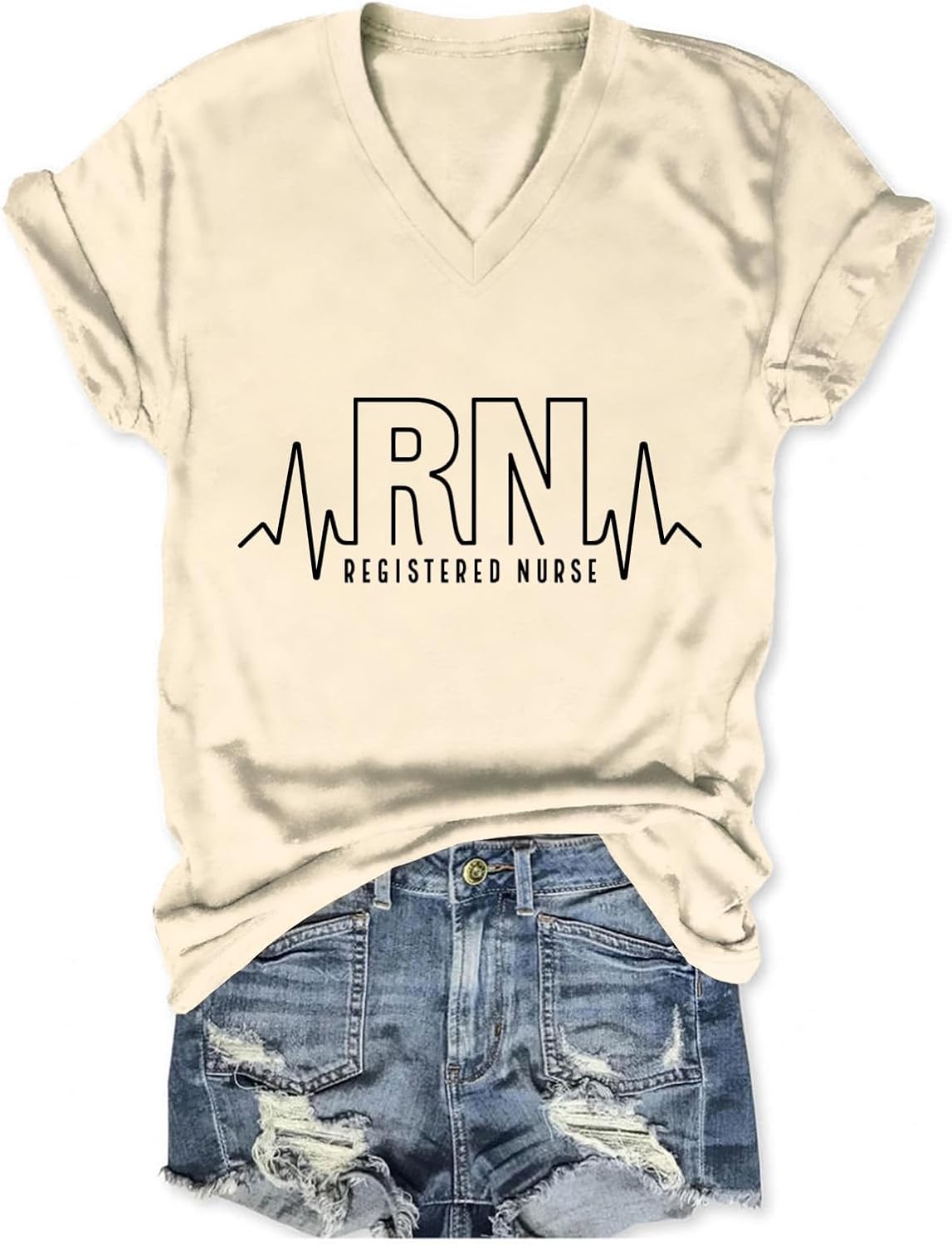 Nurse Shirts for Womens RN Registered Nurse T-Shirt Nurse Life Tshirts School Nursing Tops Casual Summer V Neck Tees - Khaki