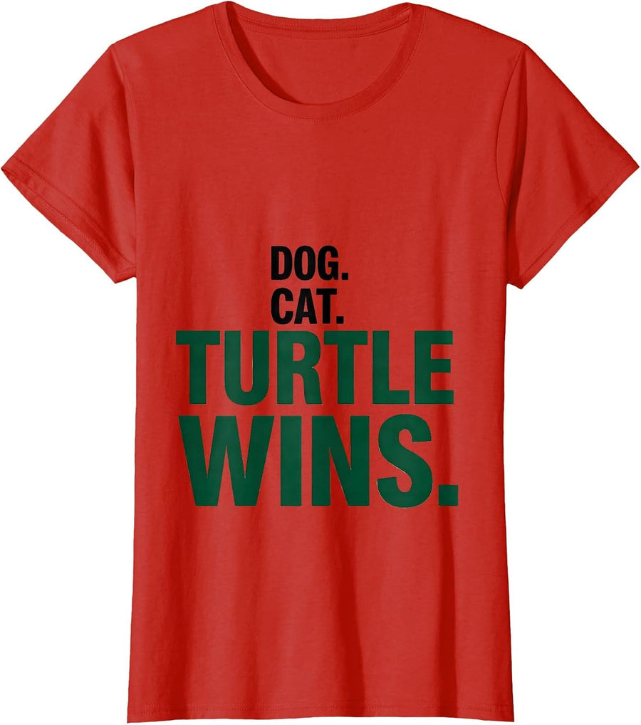 Women's Dog Cat Turtle Wins Funny Turtle Lover Reptile Enthusiast T-Shirt - Red