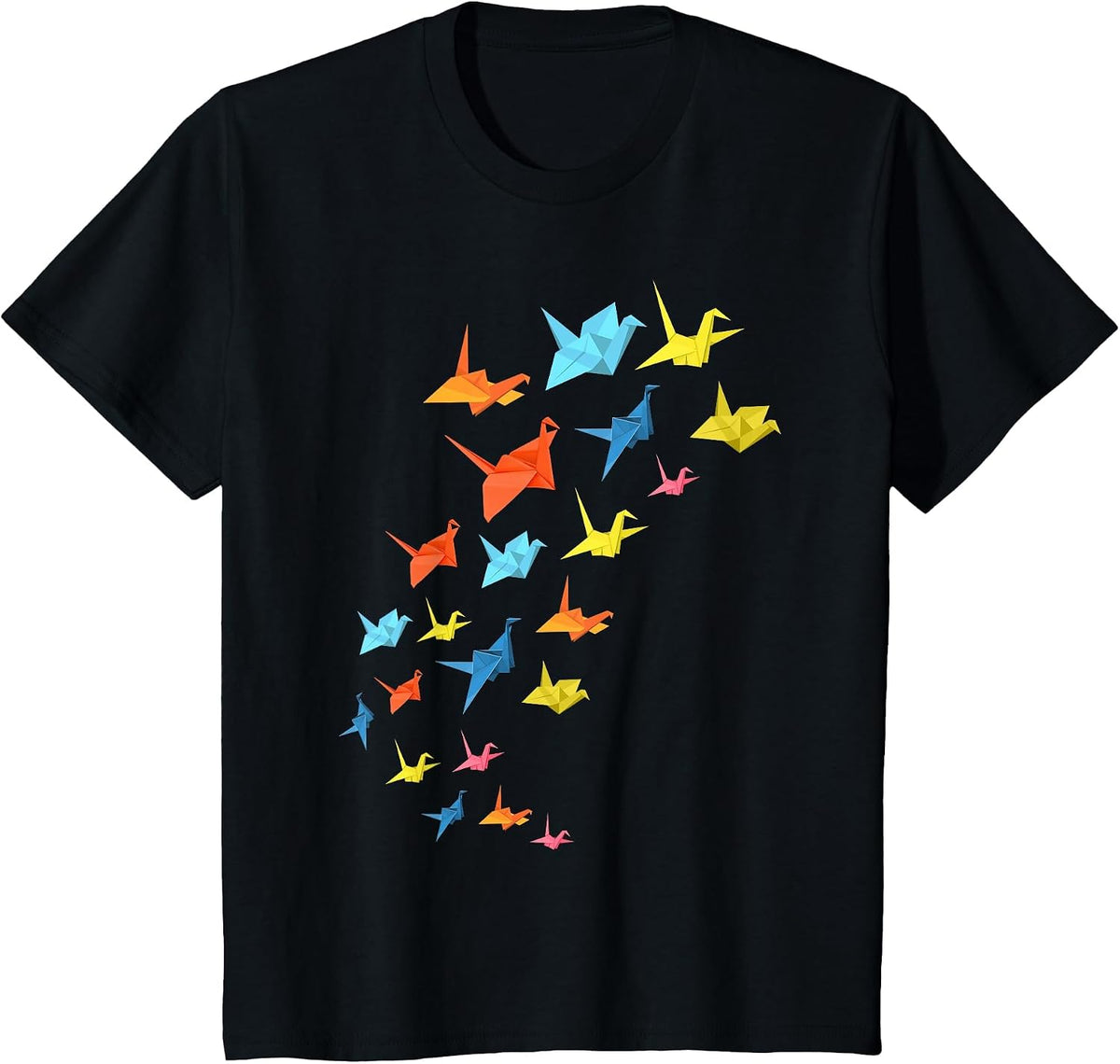 Japanese Folding Art Colourful Paper Crane Origami T-Shirt - Black